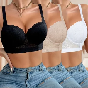 3pcs Women's Elegant Push-Up Wire Bra Set with Full Cup Size Range (A-K)