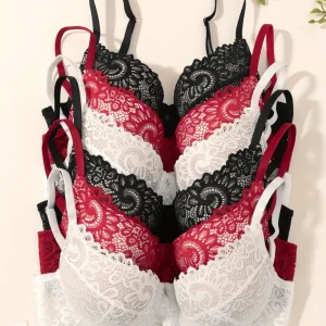 6pcs Elegant Red Lace Bra Set