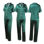 Women's Satin Pyjamas Set Short Sleeve Button-Down Sleepwear Silk Pjs Loungewear