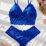 2pcs Set of Comfortable And Breathable Scalloped Lace Bra And Underwear Set for Women, Ladies Underwear And Panties Set