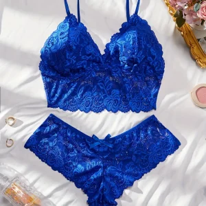 2pcs Set of Comfortable And Breathable Scalloped Lace Bra And Underwear Set for Women, Ladies Underwear And Panties Set