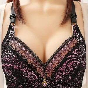 3-Pack Elegant Lace Push-Up Bras for Women, High Support Soft Comfortable Wireless Bralettes with Rhinestone Detail, Nylon & Spandex Knit Fabric, Non-Removable Pads