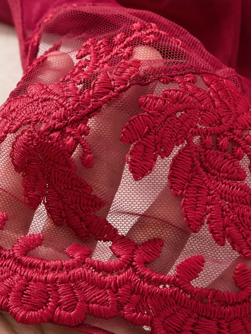 Burgundy & Green 4-Piece Women's Lingerie Sleepwear Set