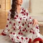 Elegant Satin Pajama Set for Women, Long Sleeve and Pants